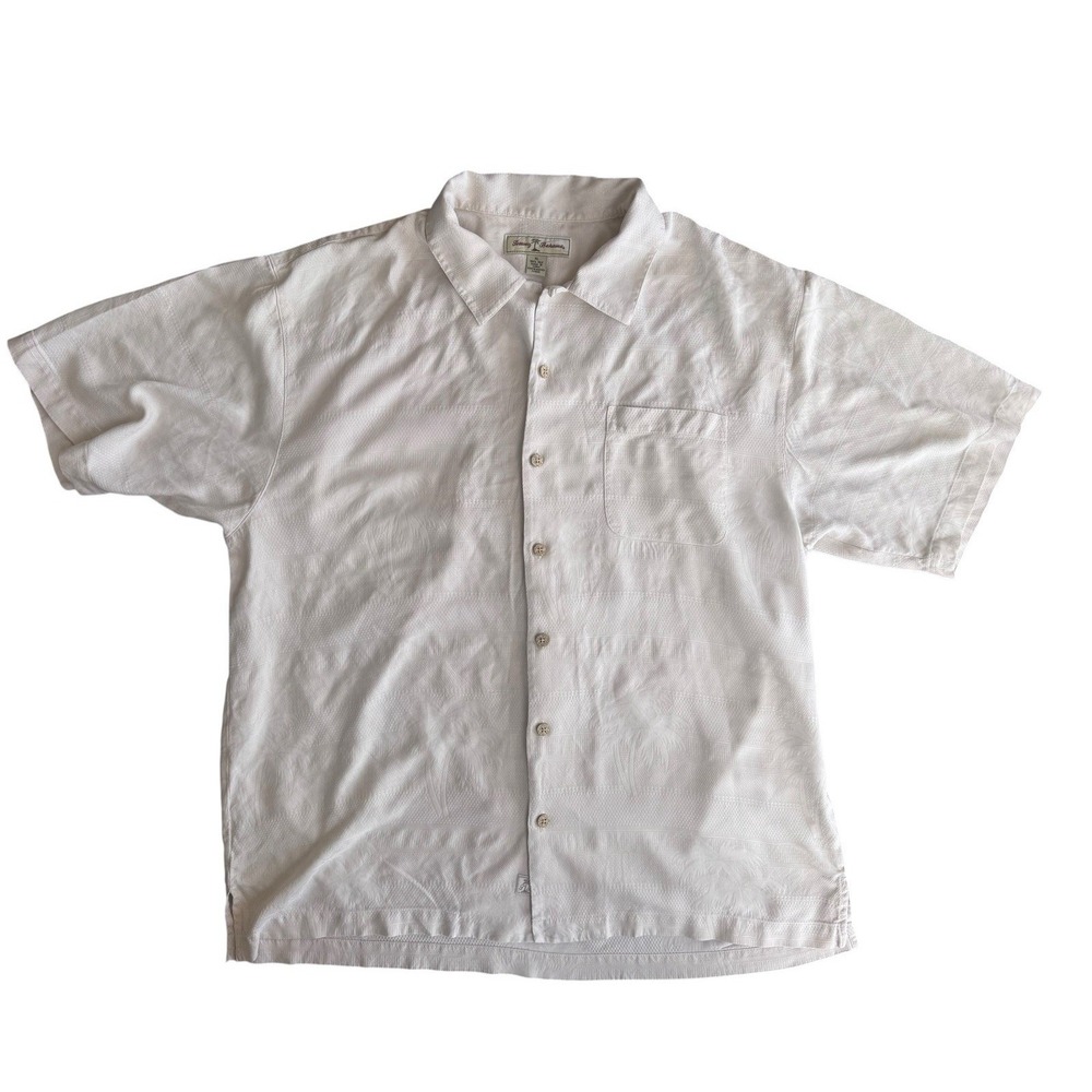 Tommy Bahama Mens 100% Silk Hawaiian Shirt Size XL Ivory/Cream Palm Trees Bridal